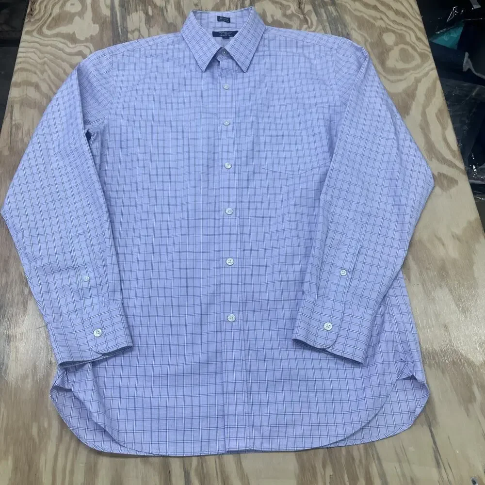 J. Crew Thompson Shirtings Wrinkle Free Purple White Plaid Check Size M 15 15.5